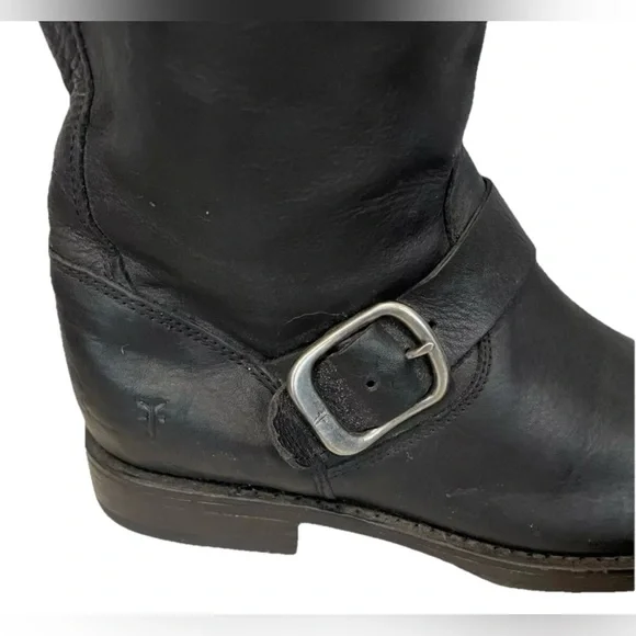 Frye Women’s 6.5B Veronica Belted Tall Black Leather Zipper Knee High Boots. - Picture 8 of 11